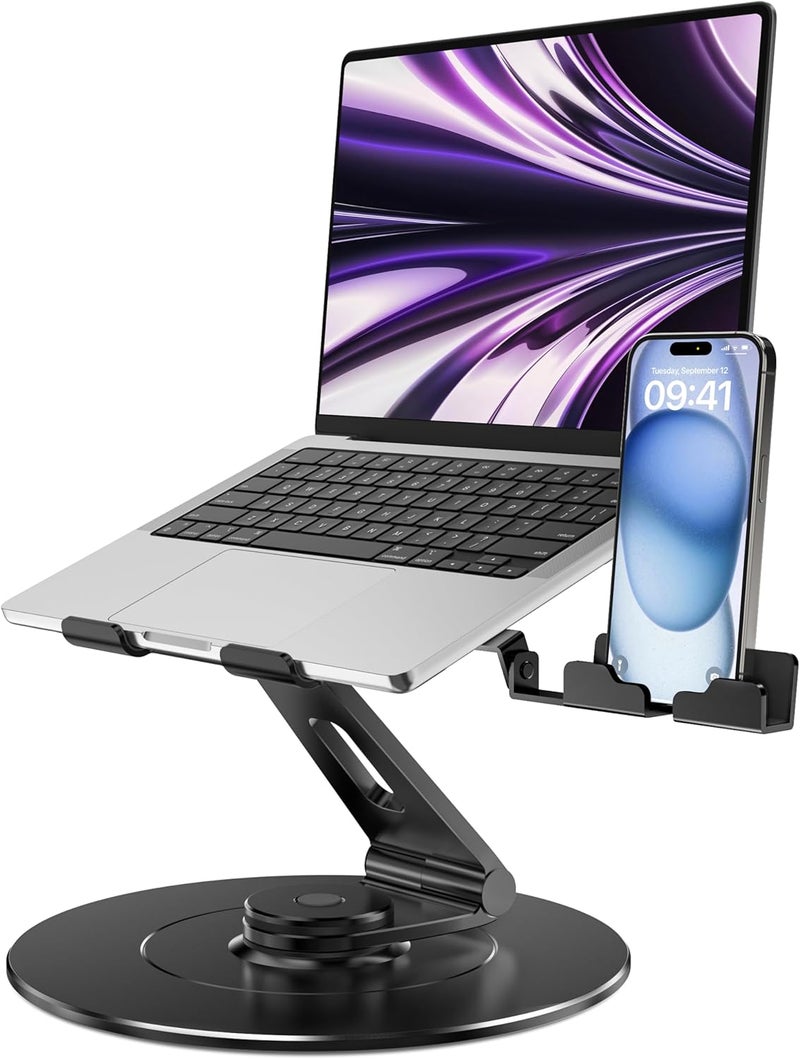 LOXP Adjustable 10-17.3" Laptop Stand for Desk with Larger Base & Phone Holder, Aluminum Desktop Organizer for Laptops, Ergonomic Laptop Riser Fits MacBook, HP, Dell, All Laptops - Image 1